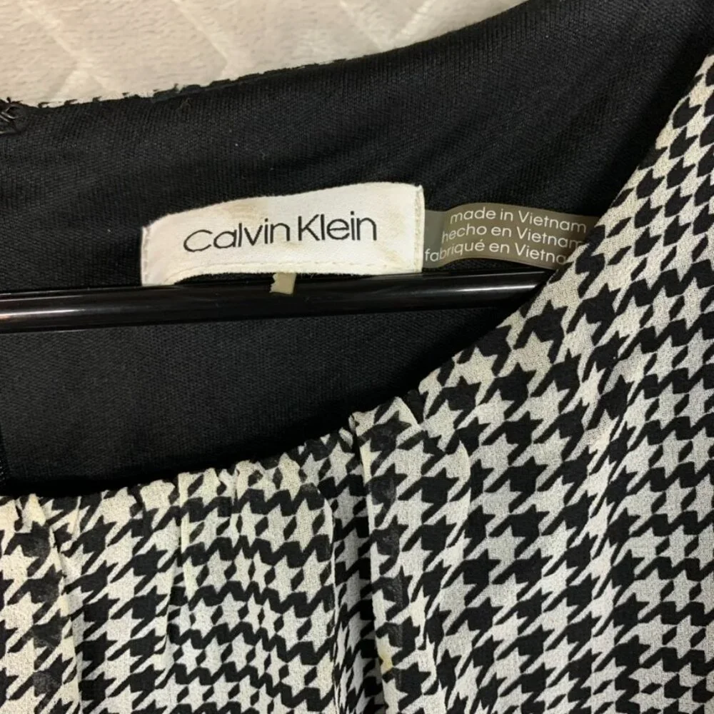 Calvin Klein Womens M Mini Dress Black White Houndstooth Long Sleeve with Belt - Picture 6 of 16